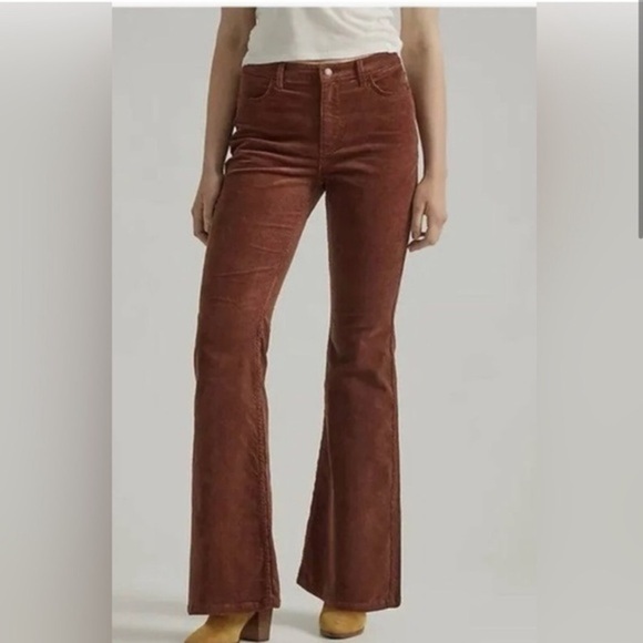 Wrangler high rise fierce flare brown corduroy jeans pants size 14/32x34 new - Picture 1 of 4